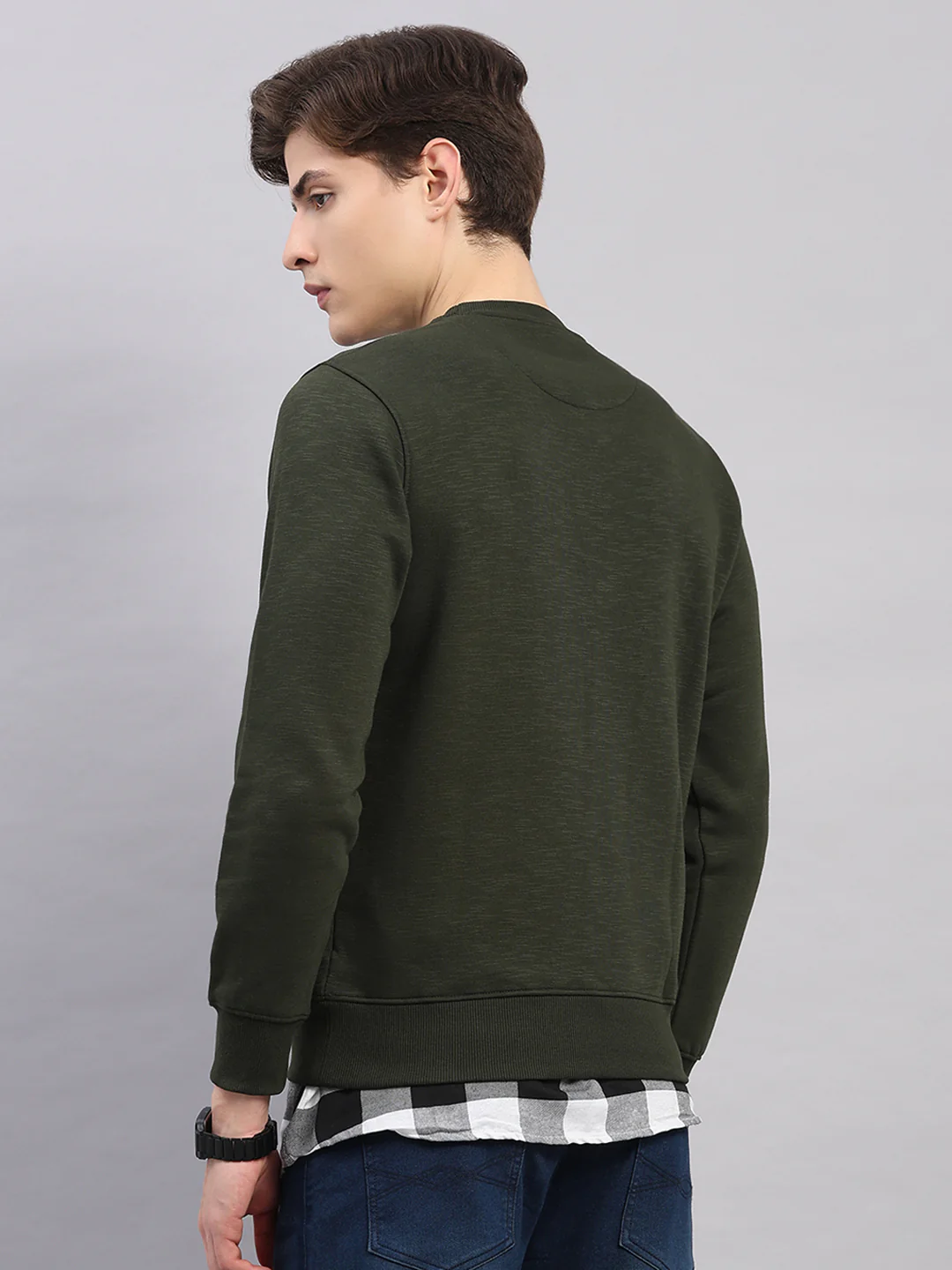 Men Olive Printed Round Neck Full Sleeve Sweatshirt - Image 5