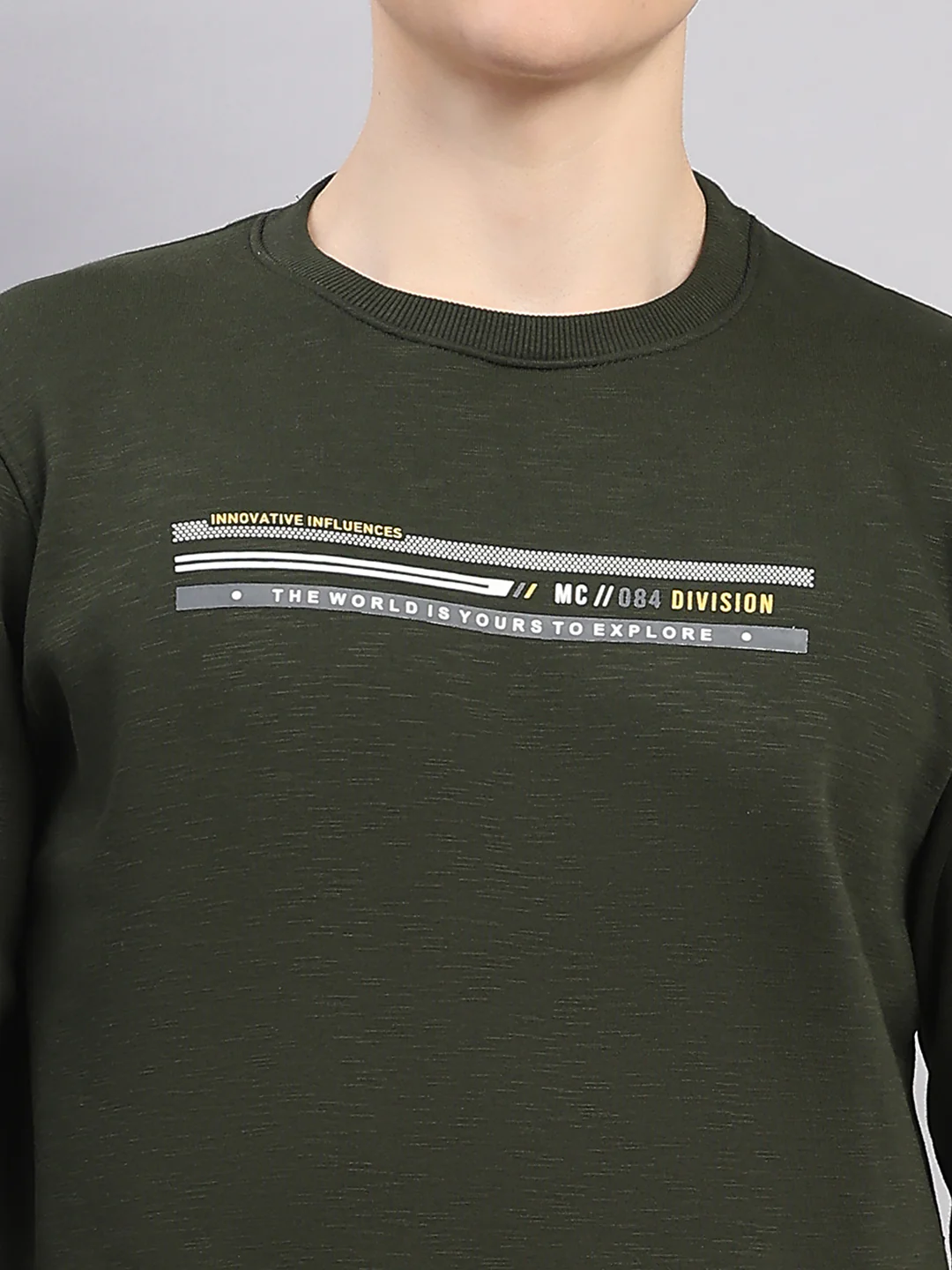 Men Olive Printed Round Neck Full Sleeve Sweatshirt - Image 6