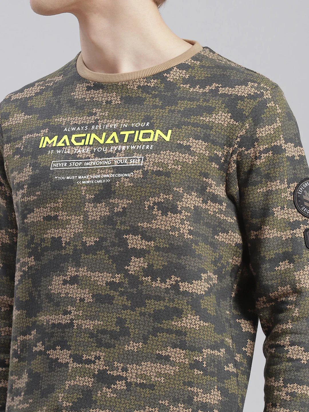 Men Olive Printed Round Neck Full Sleeve Tracksuits - Image 7