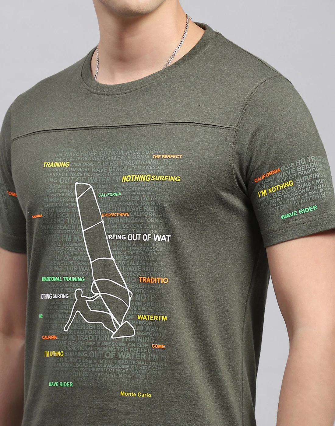 Men Olive Printed Round Neck Half Sleeve T-Shirt - Image 6