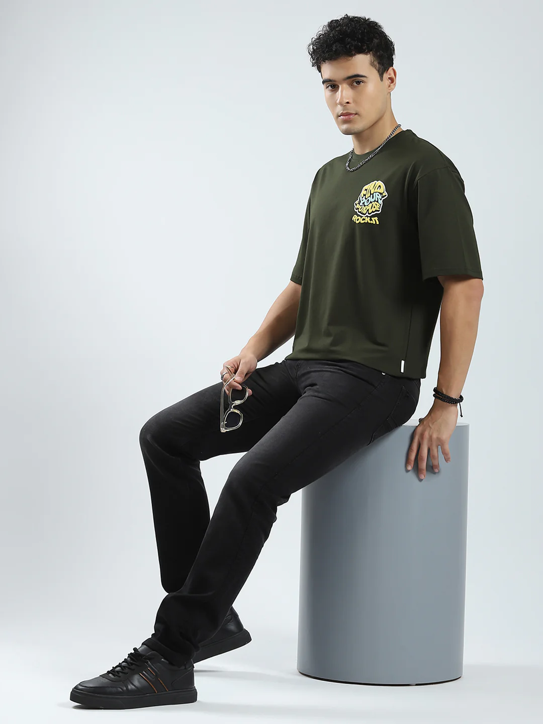Rock.it Men Olive Printed Round Neck Half Sleeve T-Shirt - Image 2
