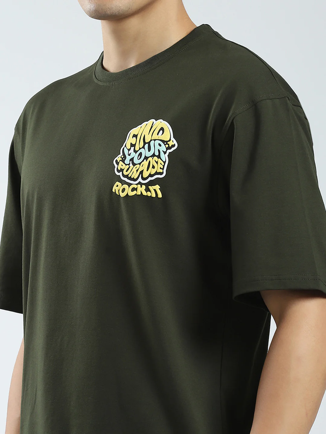Rock.it Men Olive Printed Round Neck Half Sleeve T-Shirt - Image 7