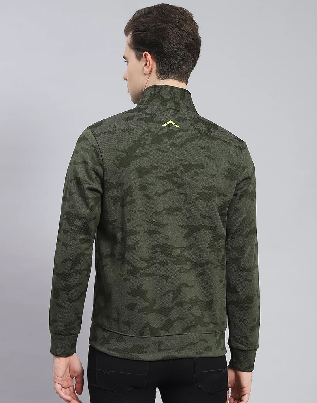 Rock.it Men Olive Printed Stand Collar Full Sleeve Sweatshirt - Image 5