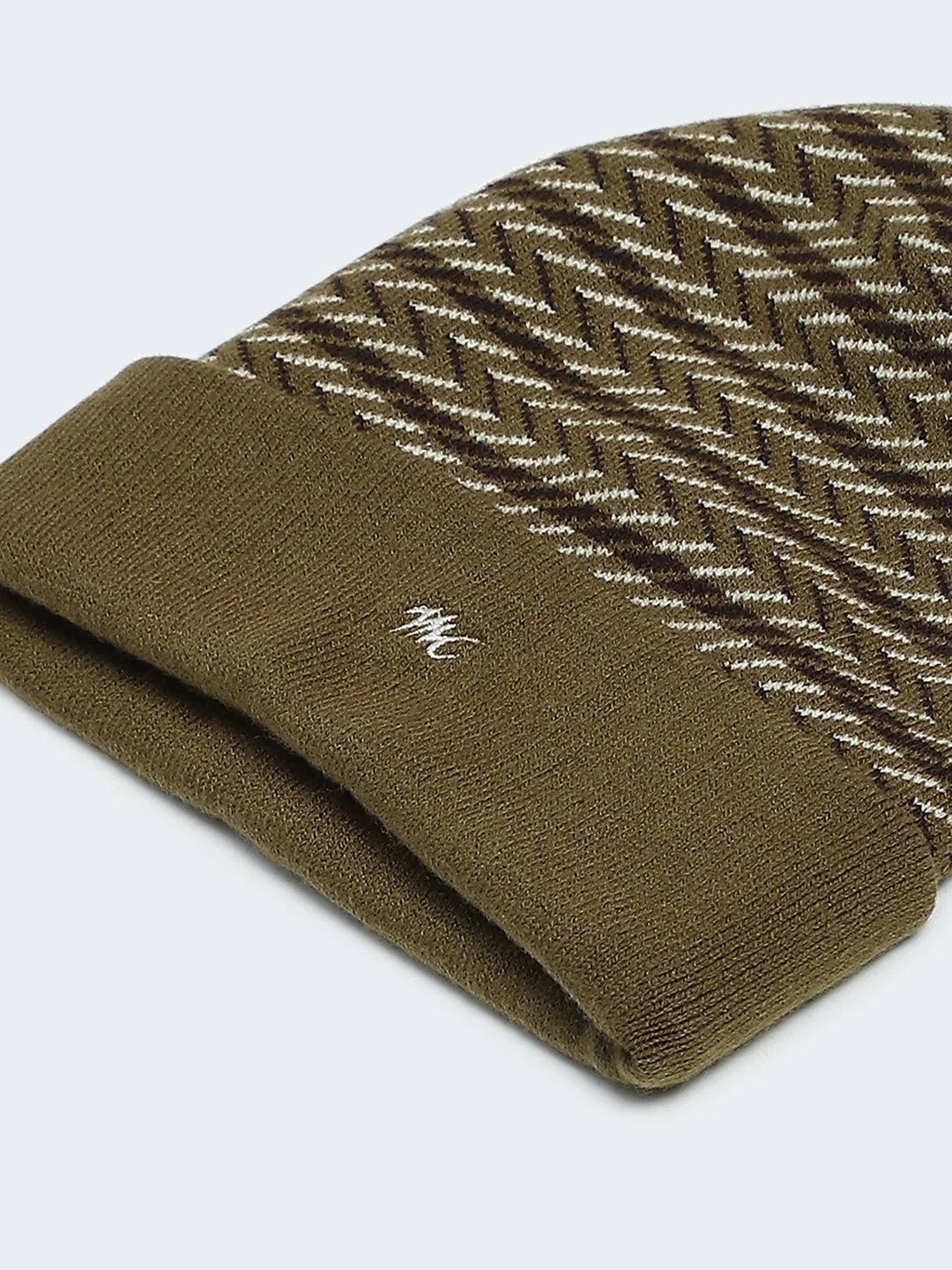 Men Olive Self Design Cap - Image 7