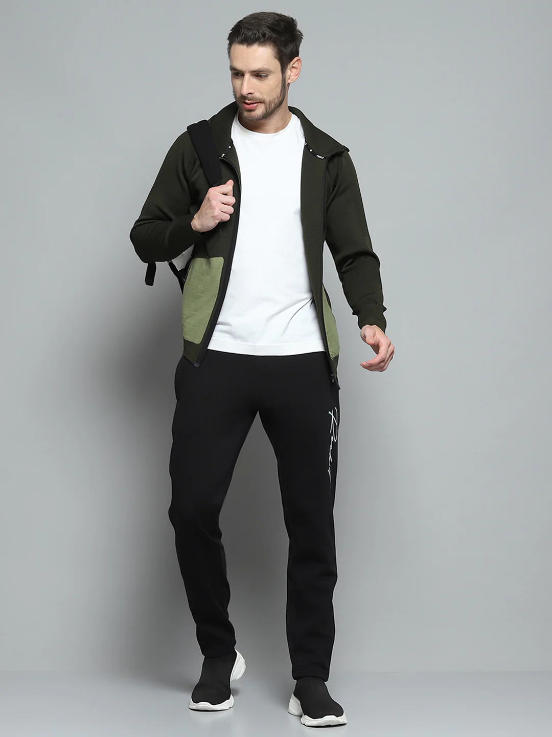 Rock.it Men Olive Self Design Hooded Full Sleeve Pullover - Image 2