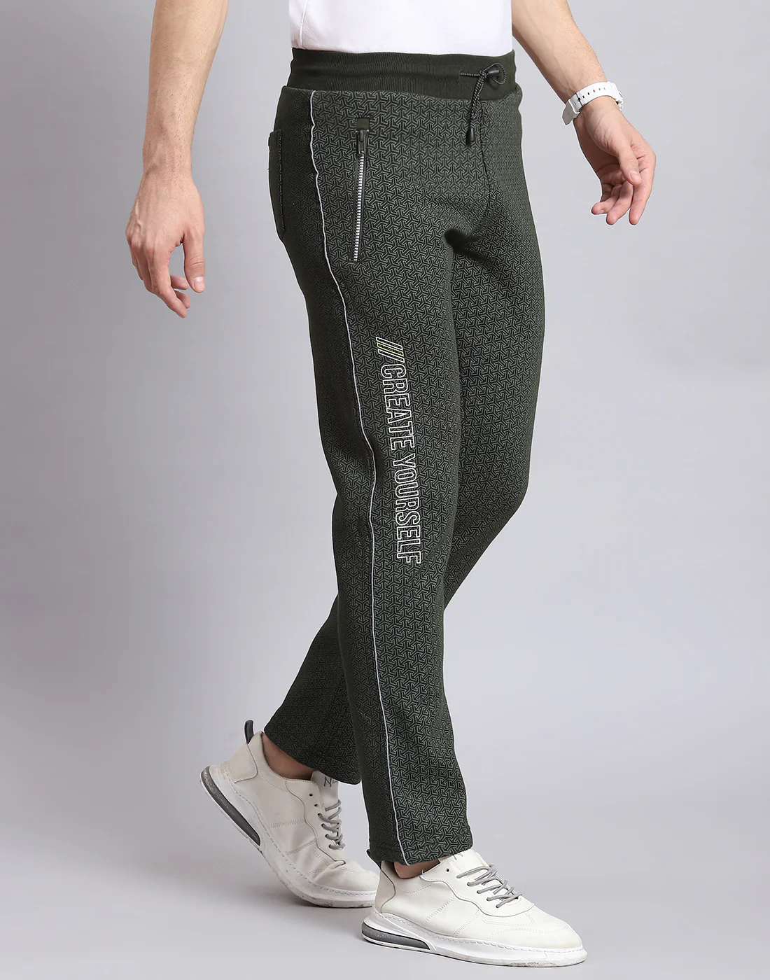 Men Olive Self Design Regular Fit Winter Lower - Image 4