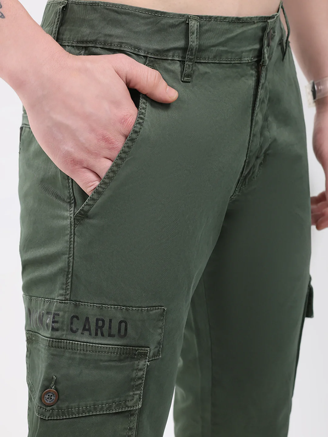 Men Olive Self Design Regular Fit Trouser - Image 6