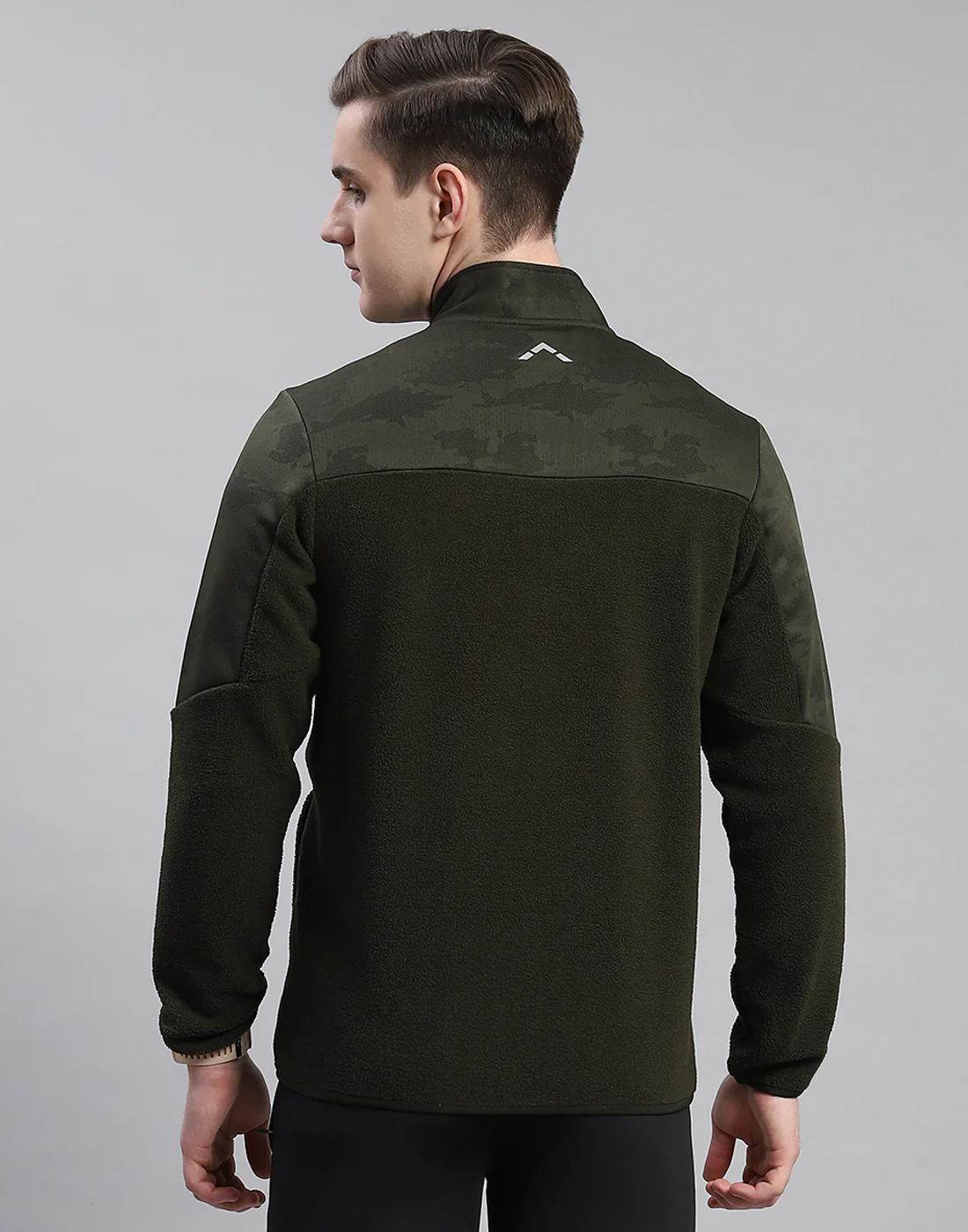 Rock.it Men Olive Self Design Stand Collar Full Sleeve Sweatshirt - Image 6