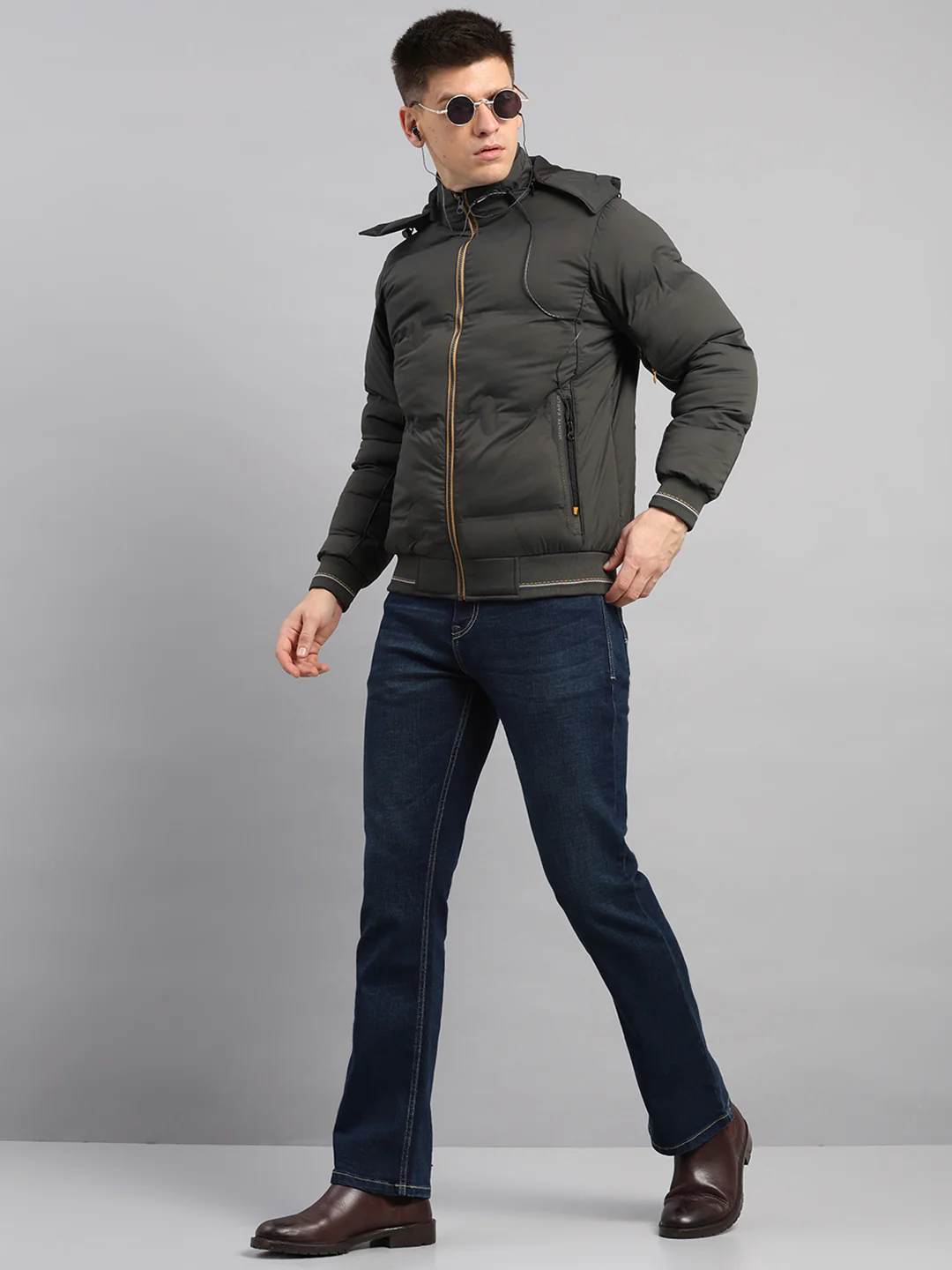 Men Olive Smart Hooded Jacket with Integrated Magnetic Earphones - Image 2