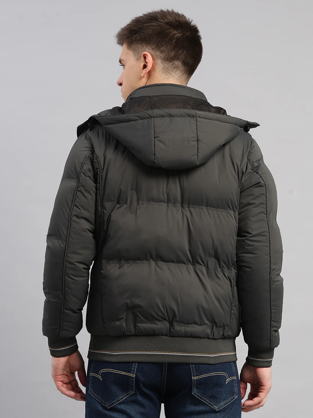 Men Olive Smart Hooded Jacket with Integrated Magnetic Earphones - Image 5