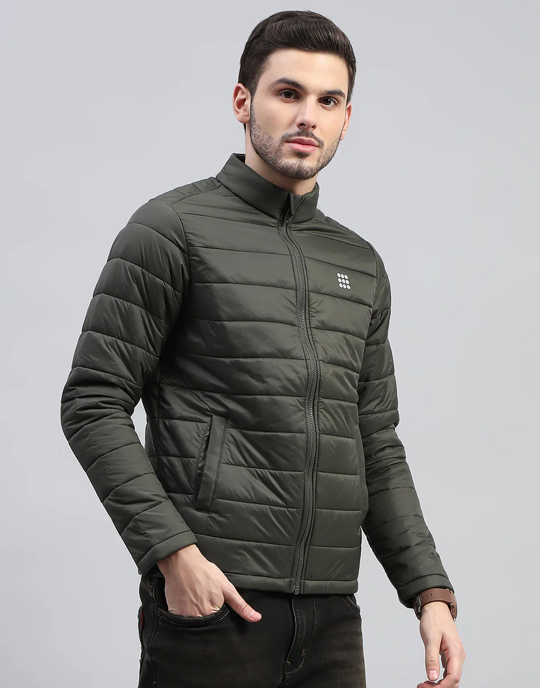 Rock.it Men Olive Solid Band Collar Full Sleeve Jacket - Image 6