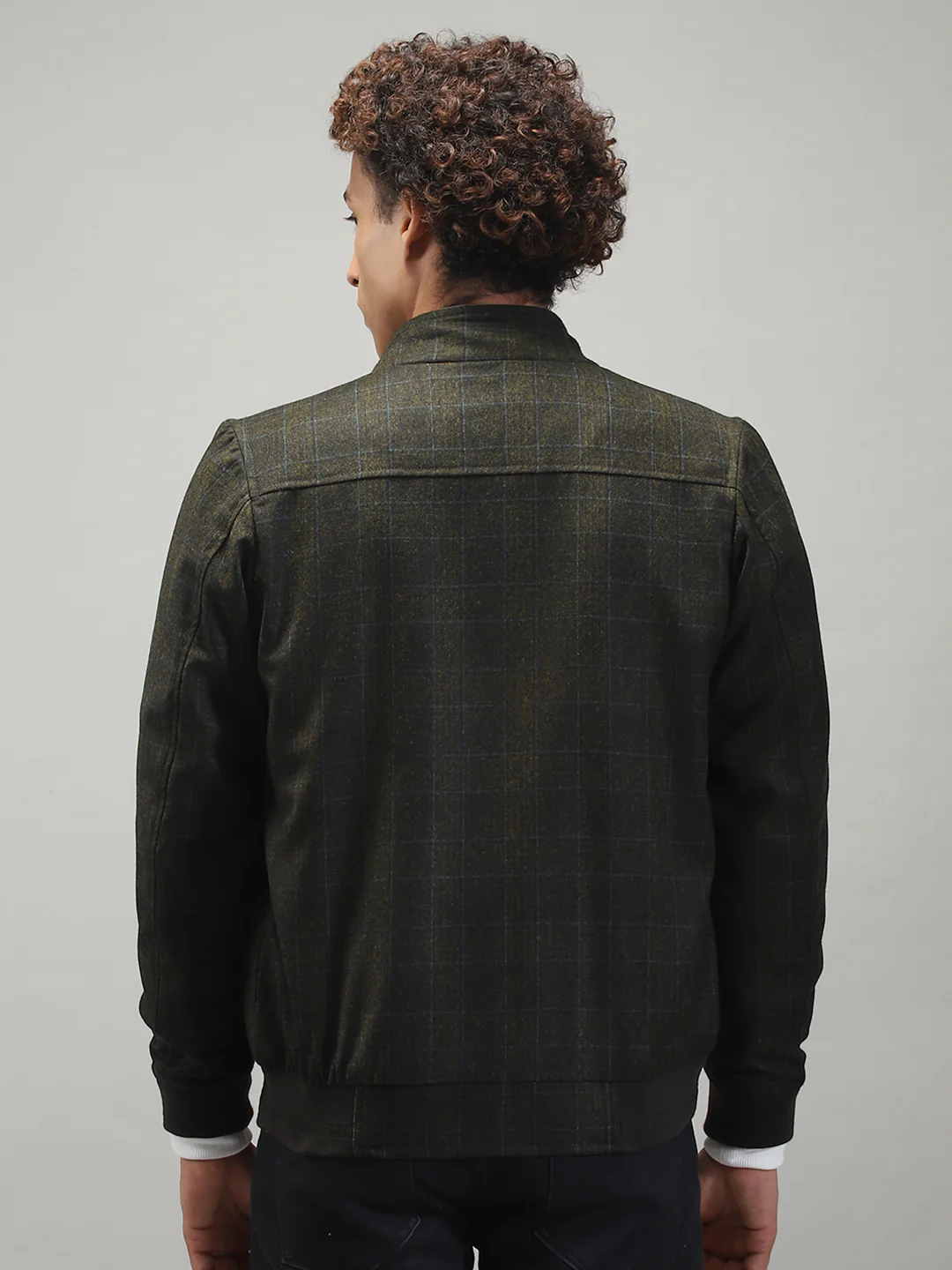 Men Olive Solid Band Collar Full Sleeve Jacket - Image 5