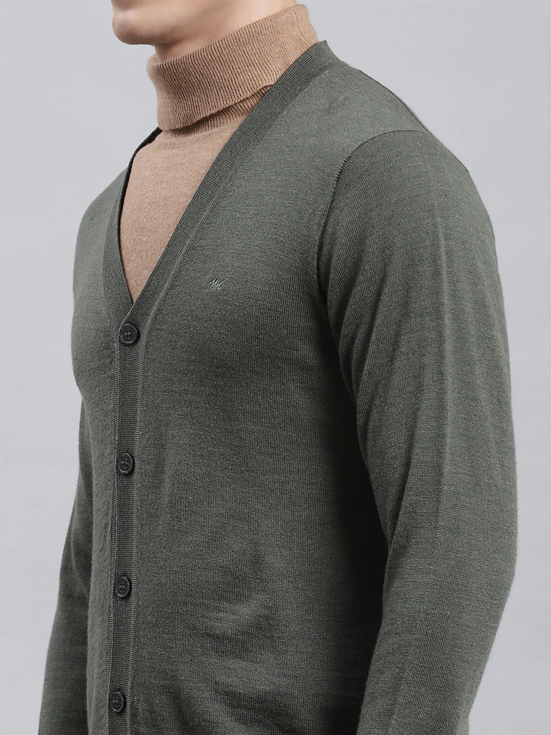 Men Olive Solid Cardigan - Image 6