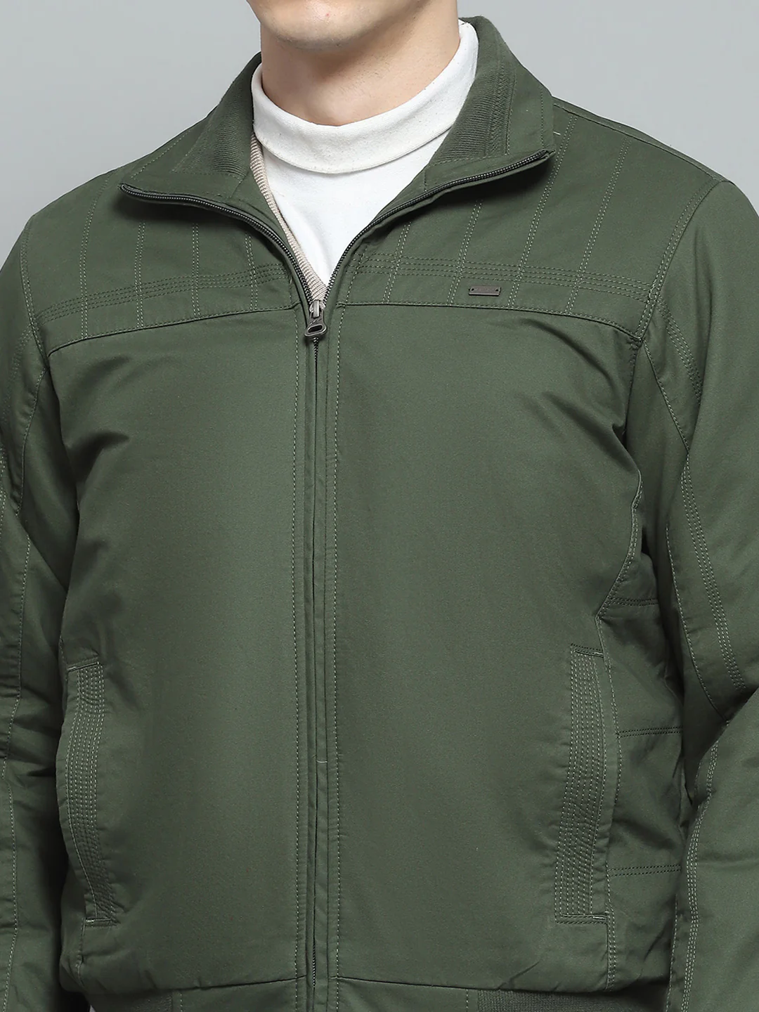 Men Olive Solid Collar Full Sleeve Jacket - Image 6