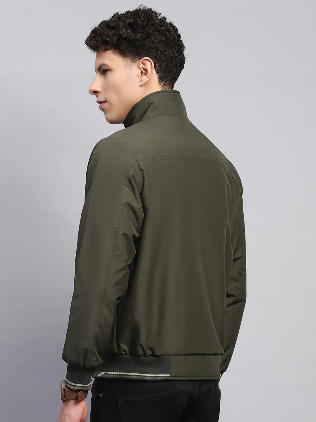 Men Olive Solid Collar Full Sleeve Jacket - Image 5