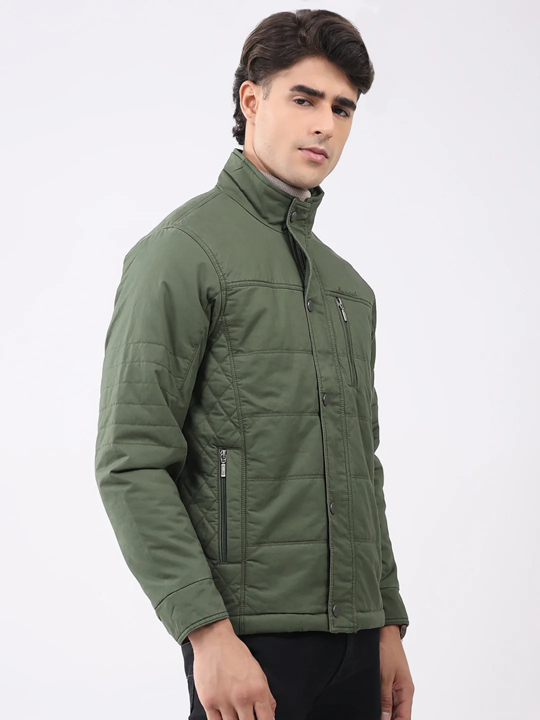 Men Olive Solid Collar Full Sleeve Jacket - Image 4