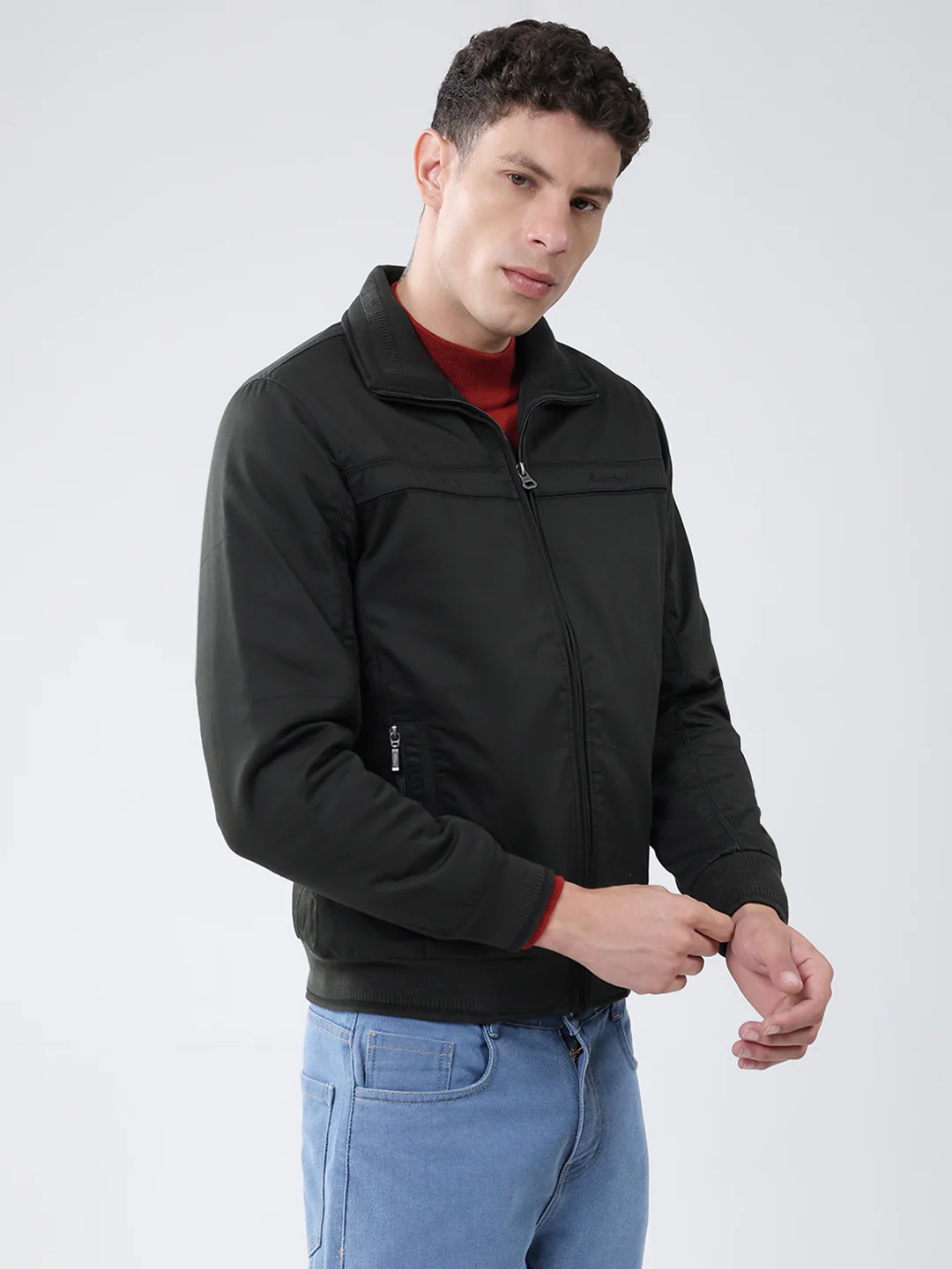 Men Olive Solid Collar Full Sleeve Jacket - Image 4