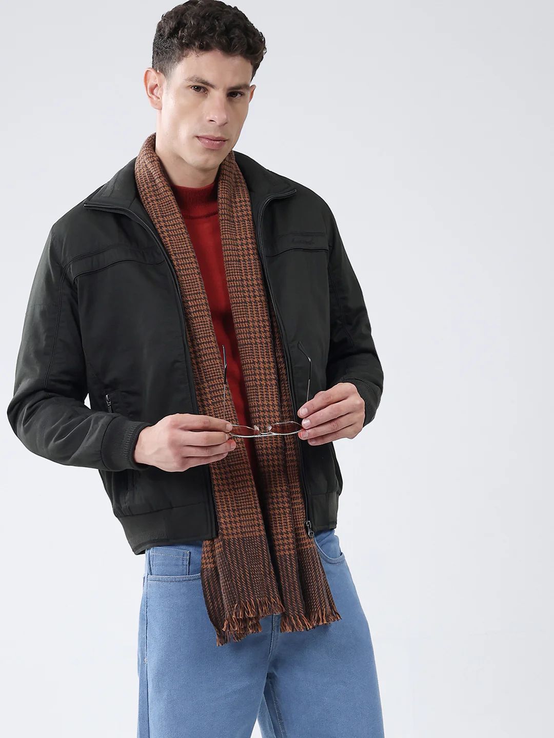Men Olive Solid Collar Full Sleeve Jacket - Image 6