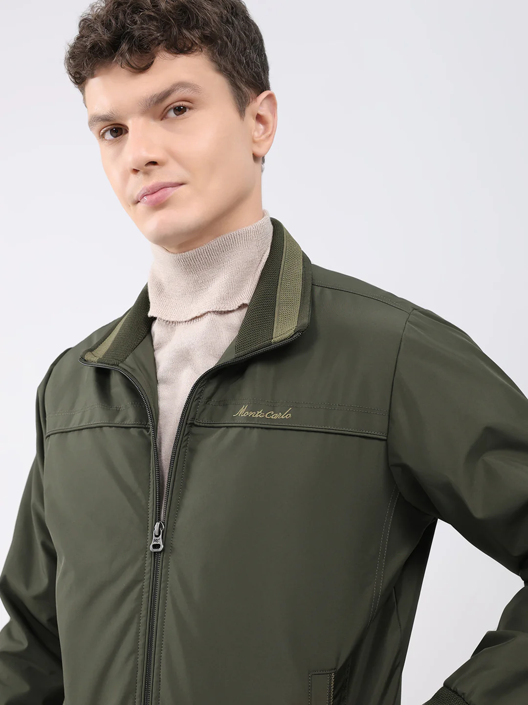 Men Olive Solid Collar Full Sleeve Jacket - Image 6