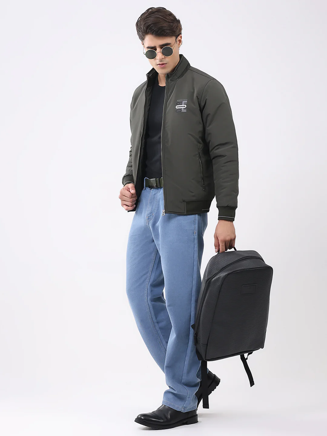 Men Olive Solid Collar Full Sleeve Jacket - Image 2