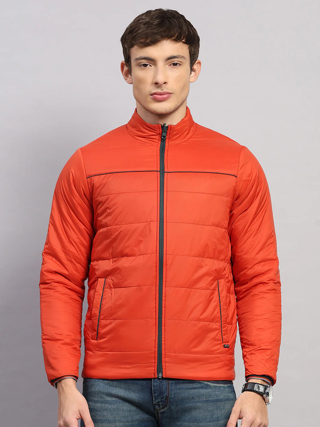 Men Olive Solid Collar Full Sleeve Jacket - Image 7
