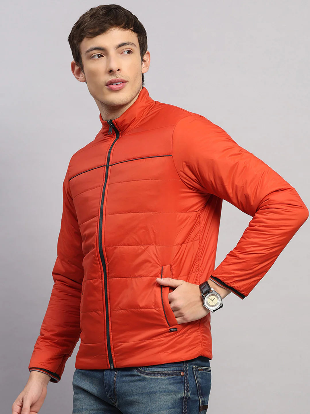 Men Olive Solid Collar Full Sleeve Jacket - Image 8