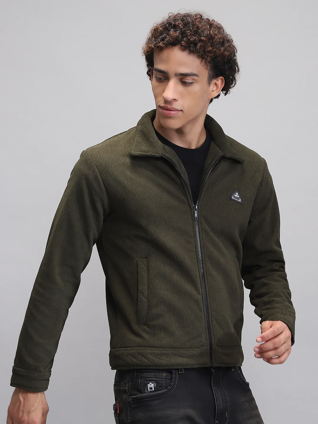 Rock.it Men Olive Solid Collar Full Sleeve Knitted Jacket - Image 4