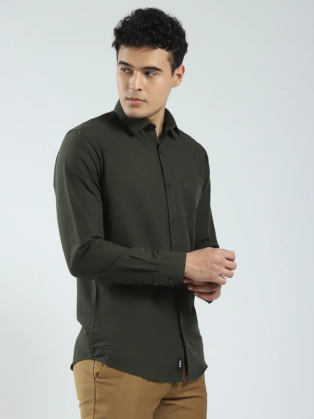 Rock.it Men Olive Solid Collar Full Sleeve Shirt - Image 4
