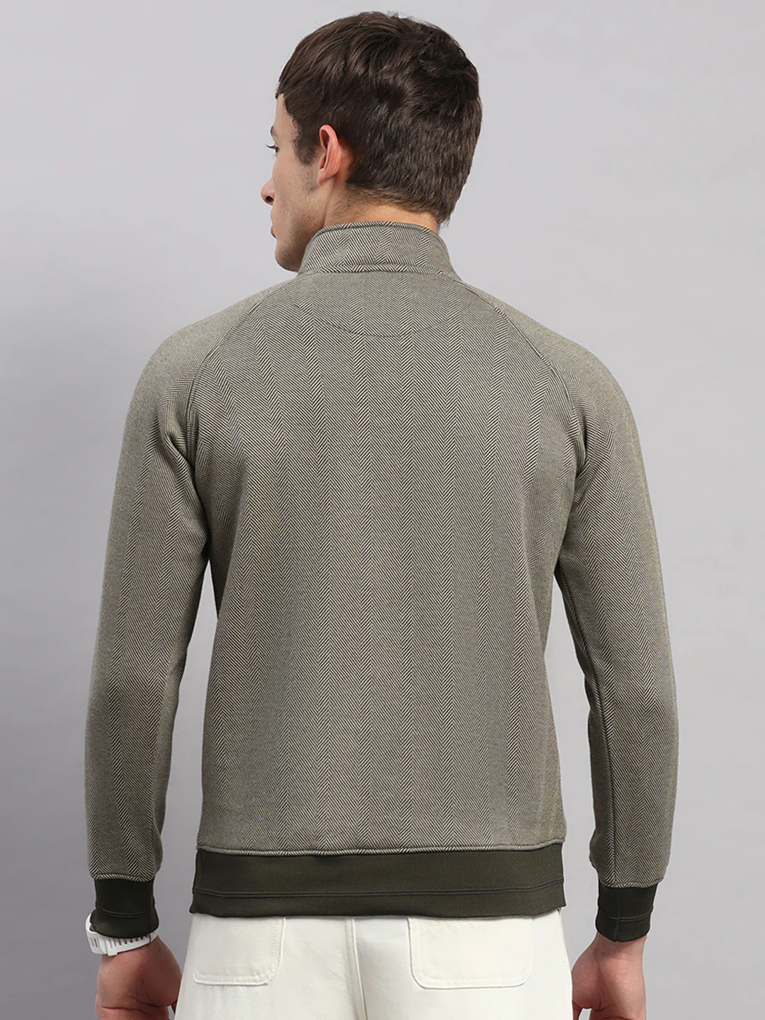 Men Olive Solid Collar Full Sleeve Sweatshirt - Image 5