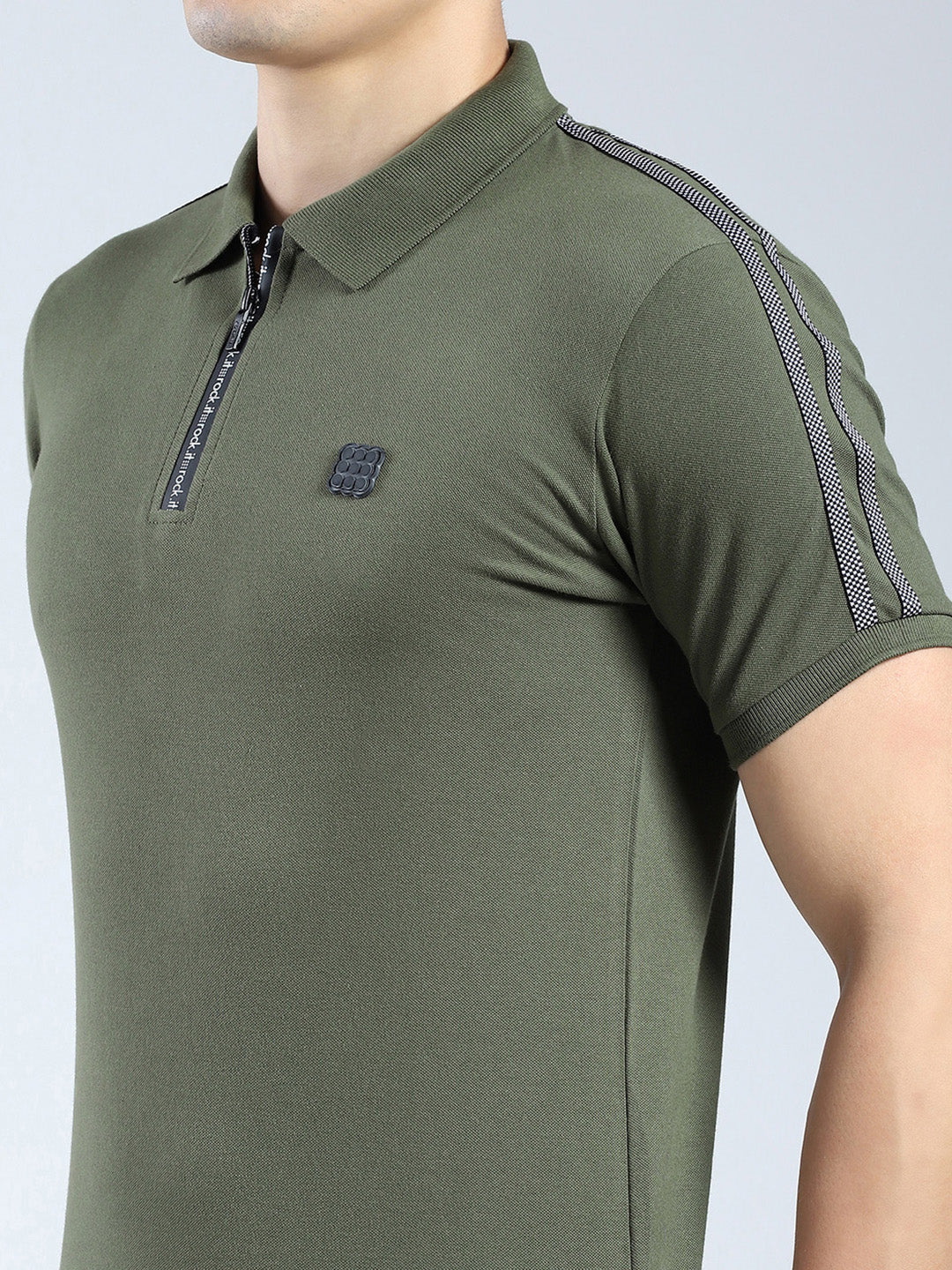 Rock.it Men Olive Solid Collar Half Sleeve T-Shirt - Image 7