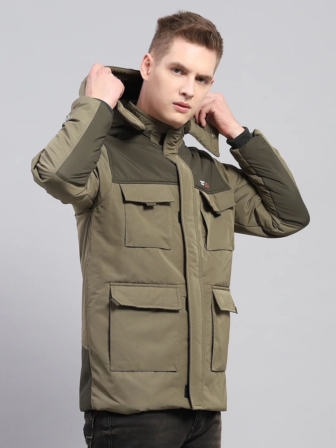 Men Olive Solid Detachable Hood Full Sleeve Jacket - Image 4