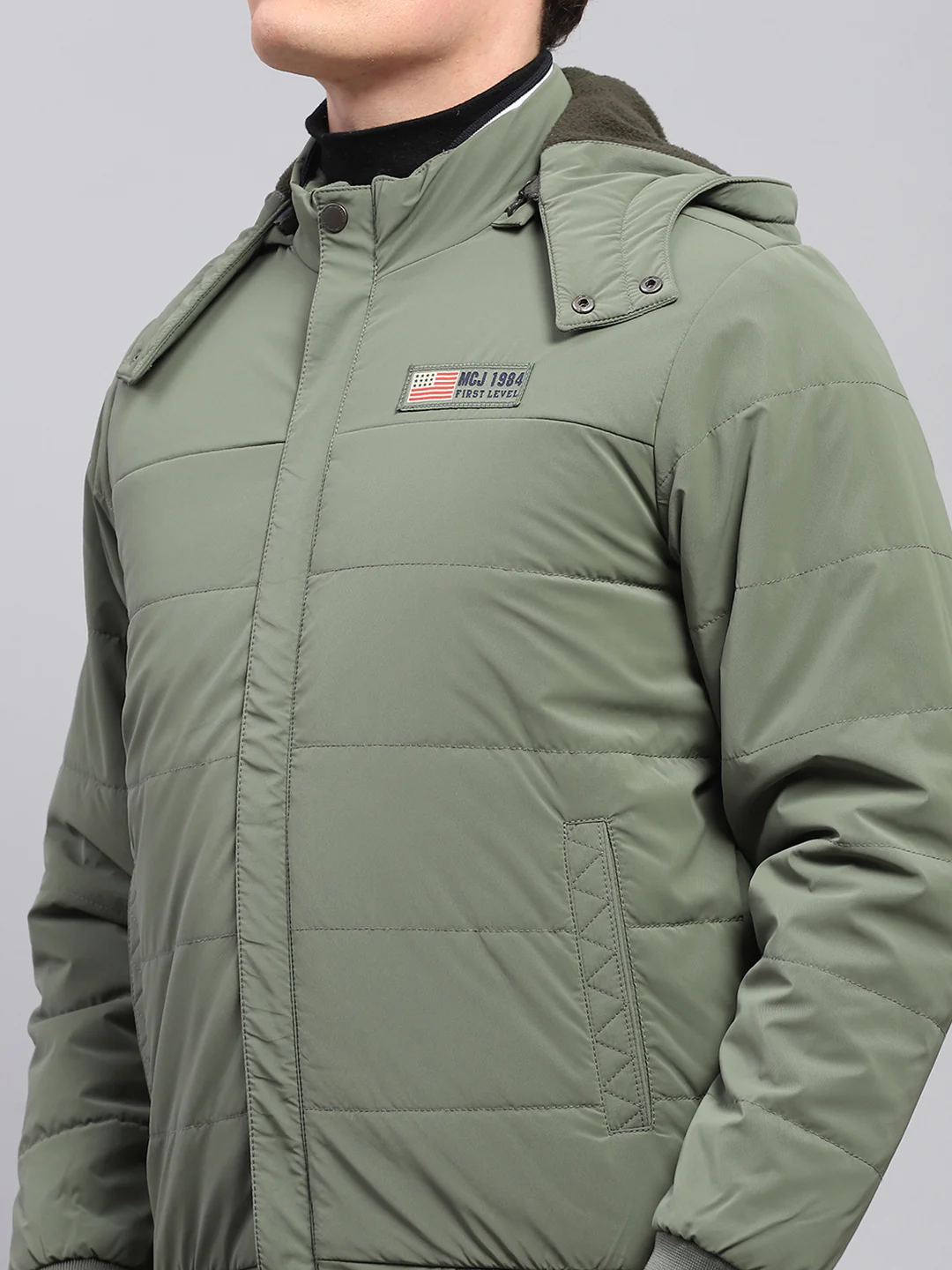 Men Olive Solid Detachable Hood Full Sleeve Jacket - Image 7