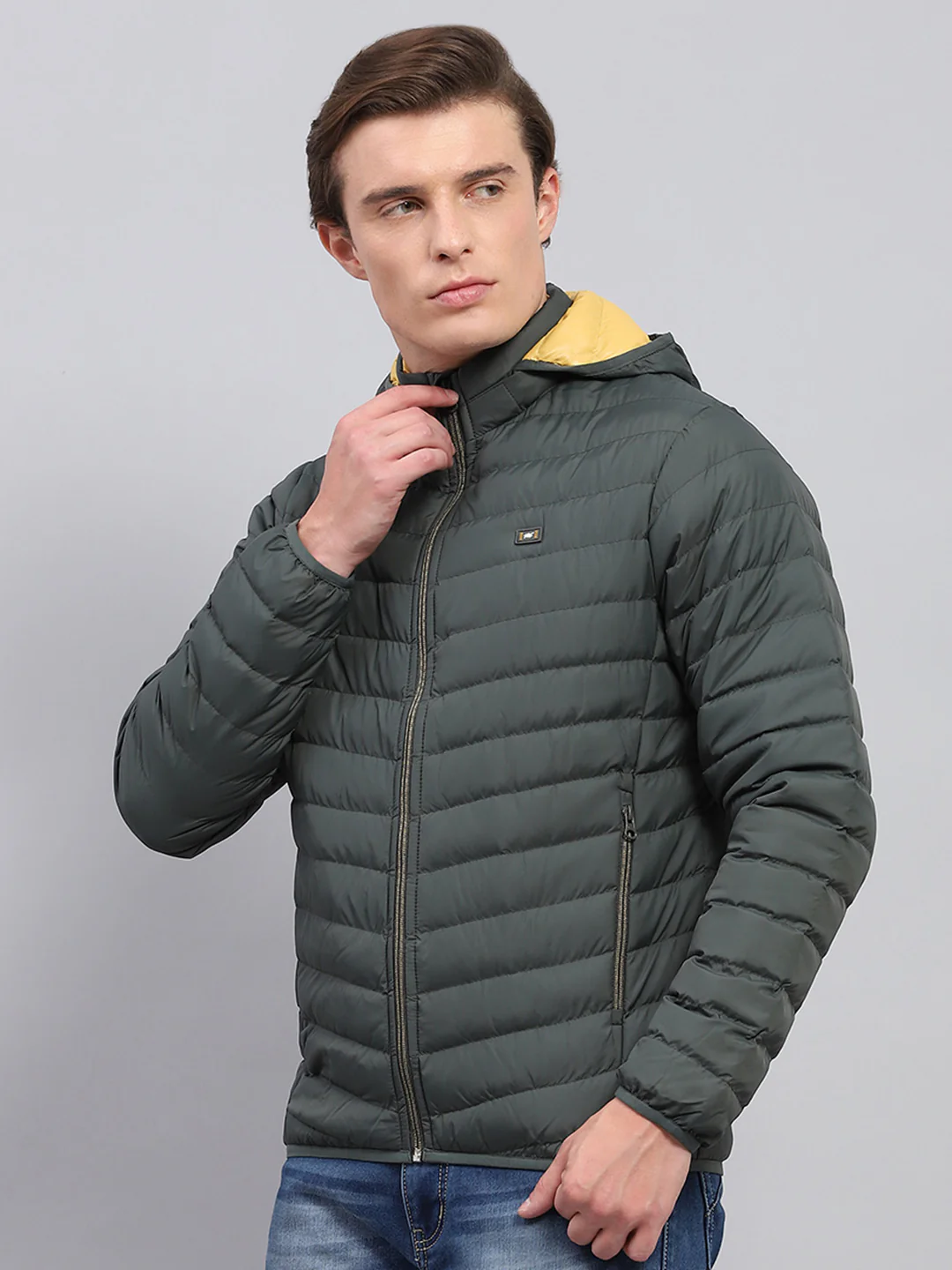 Men Olive Solid Detachable Hood Full Sleeve Jacket - Image 3