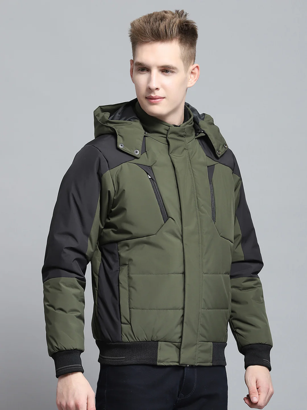 Men Olive Solid Detachable Hood Full Sleeve Jacket - Image 4