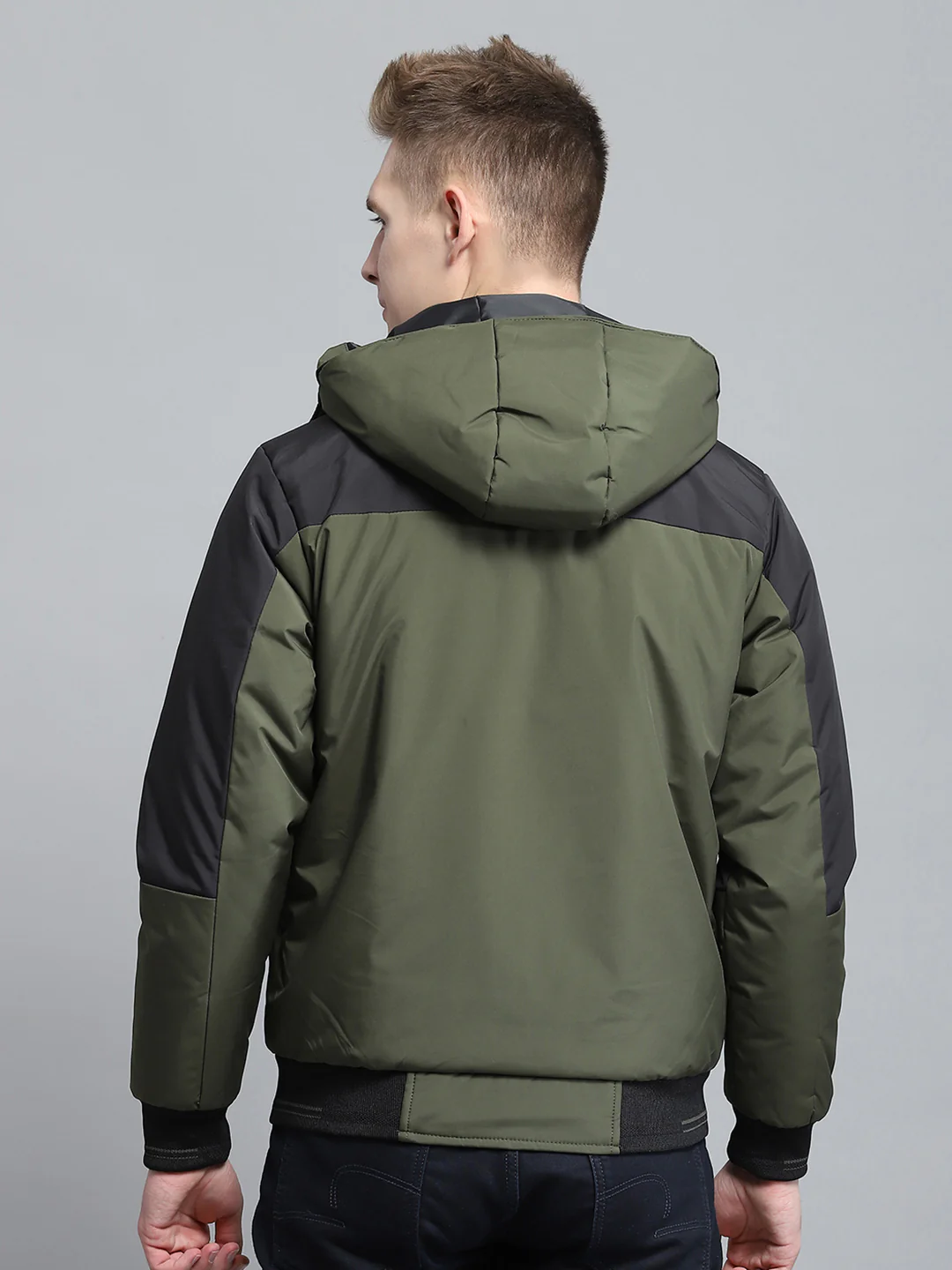 Men Olive Solid Detachable Hood Full Sleeve Jacket - Image 5