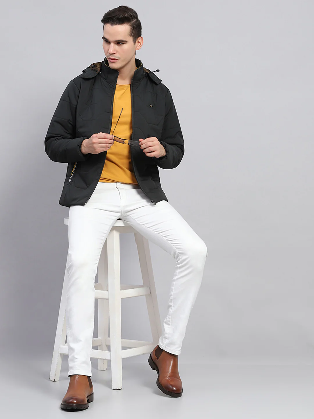 Men Olive Solid Detachable Hood Full Sleeve Jacket - Image 2
