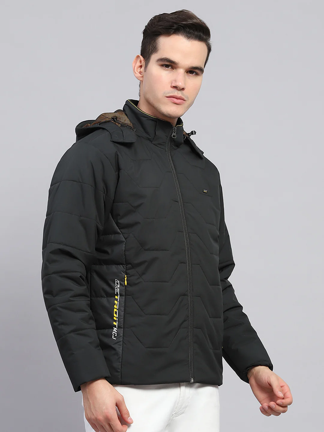 Men Olive Solid Detachable Hood Full Sleeve Jacket - Image 4