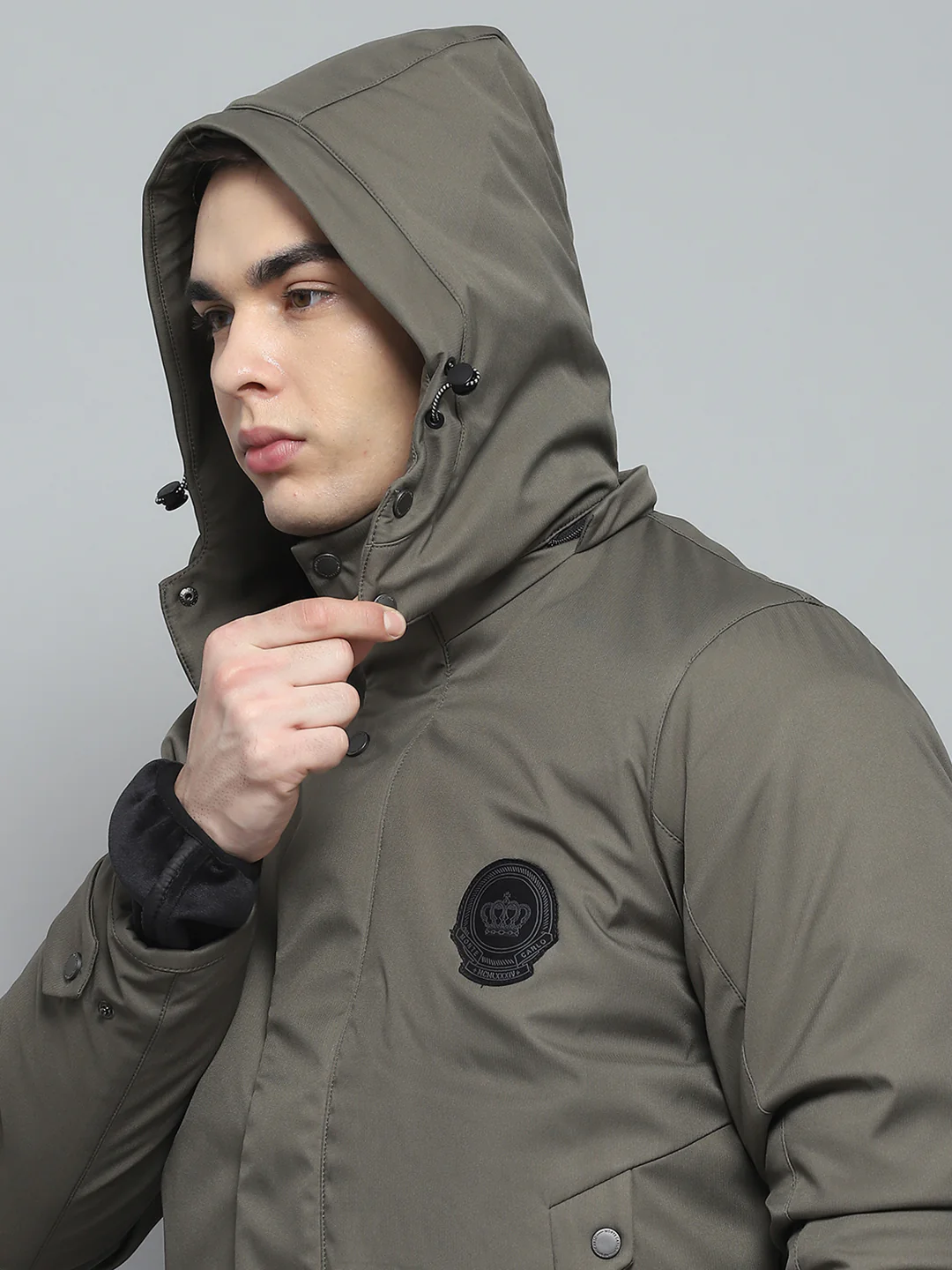Men Olive Solid Detachable Hood Full Sleeve Jacket - Image 6
