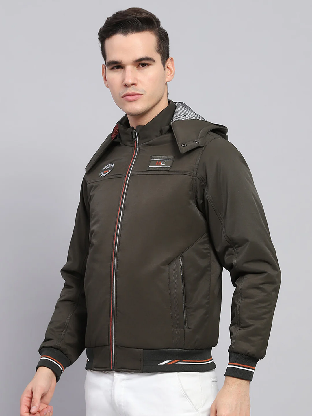 Men Olive Solid Detachable Hood Full Sleeve Jacket - Image 3
