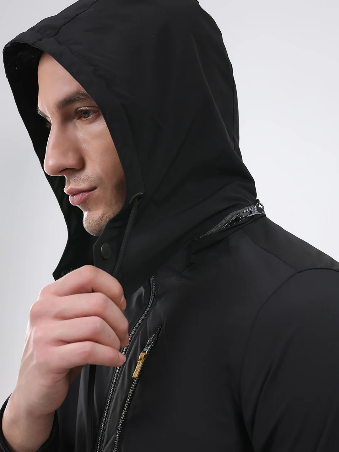 Men Olive Solid Detachable Hood Full Sleeve Jacket - Image 7