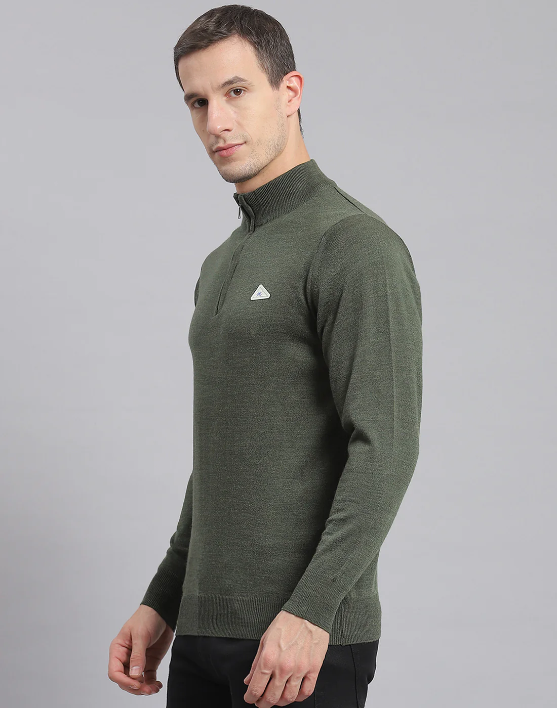 Men Olive Solid H Neck Full Sleeve Sweater - Image 3