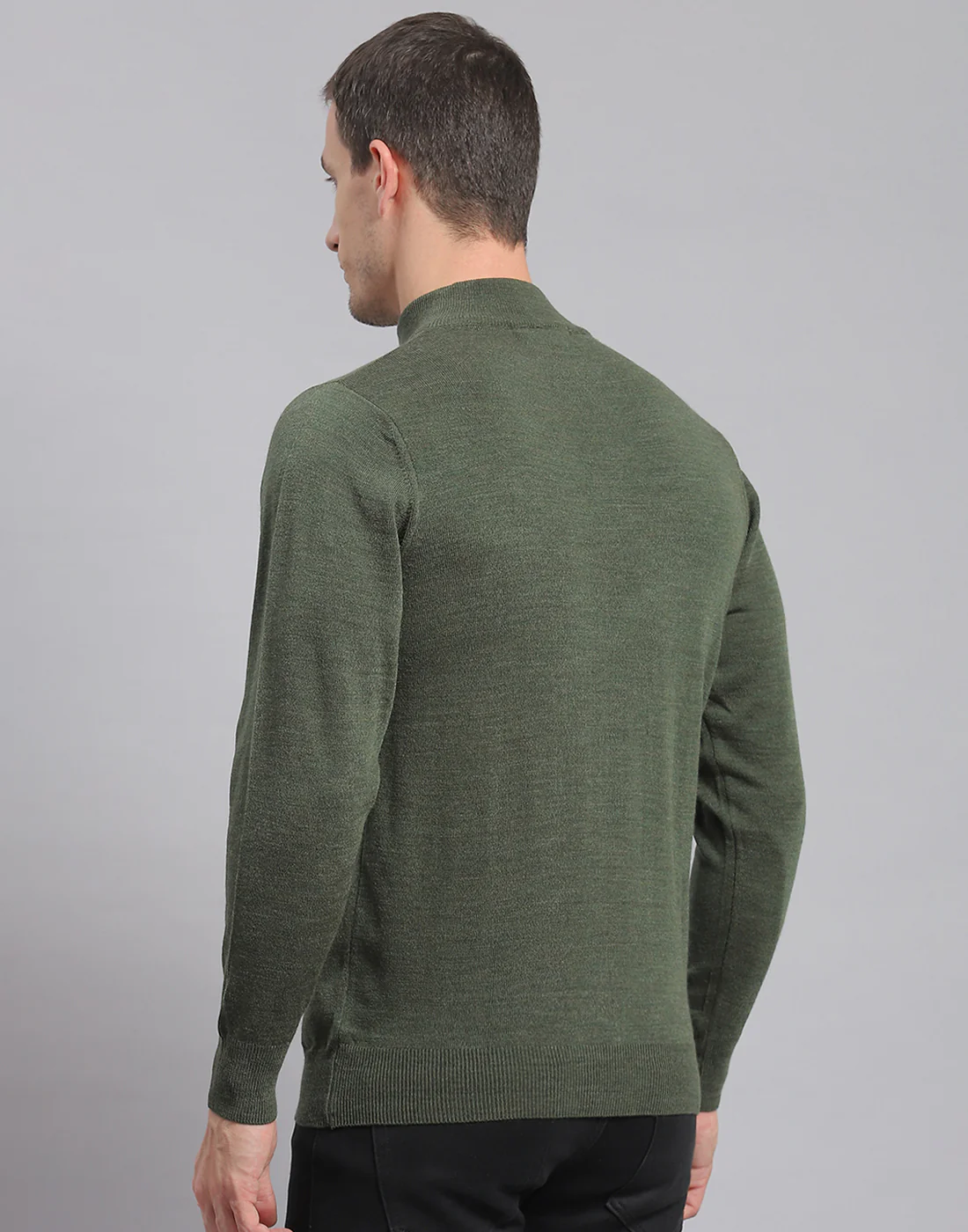 Men Olive Solid H Neck Full Sleeve Sweater - Image 6
