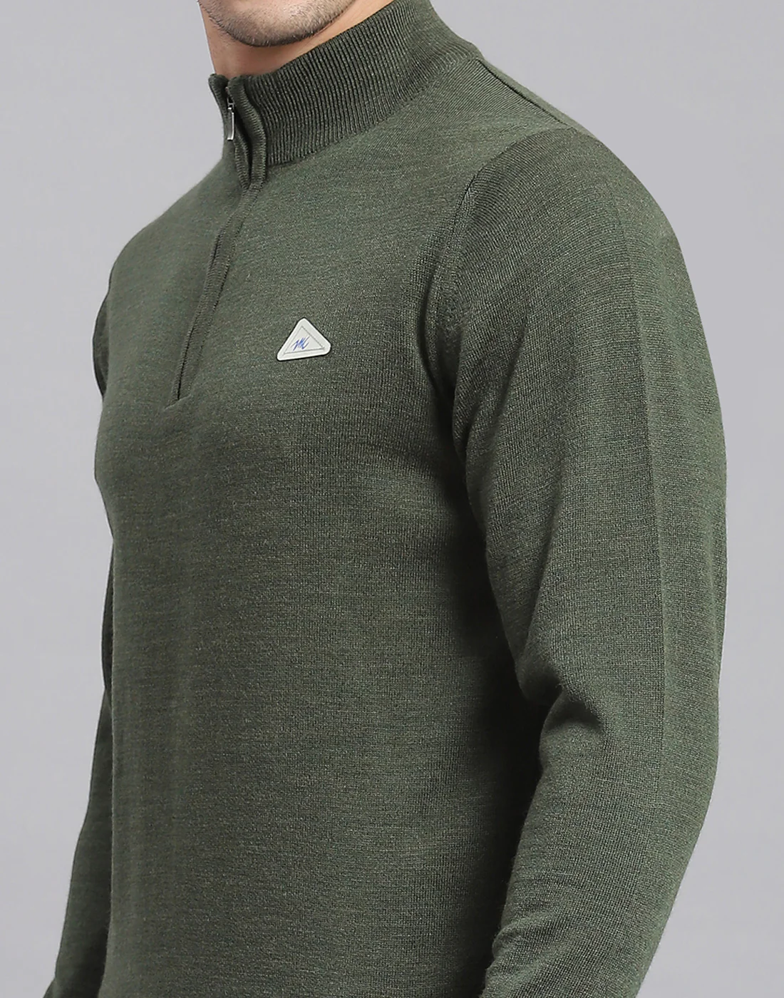 Men Olive Solid H Neck Full Sleeve Sweater - Image 7