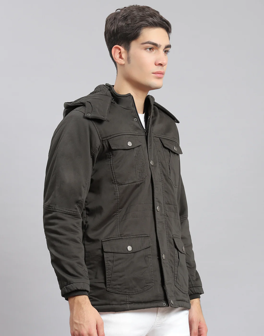 Men Olive Solid Hooded Full Sleeve Jacket - Image 4