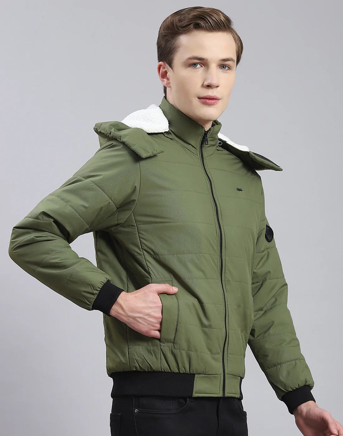 Men Olive Solid Hooded Full Sleeve Jacket - Image 5