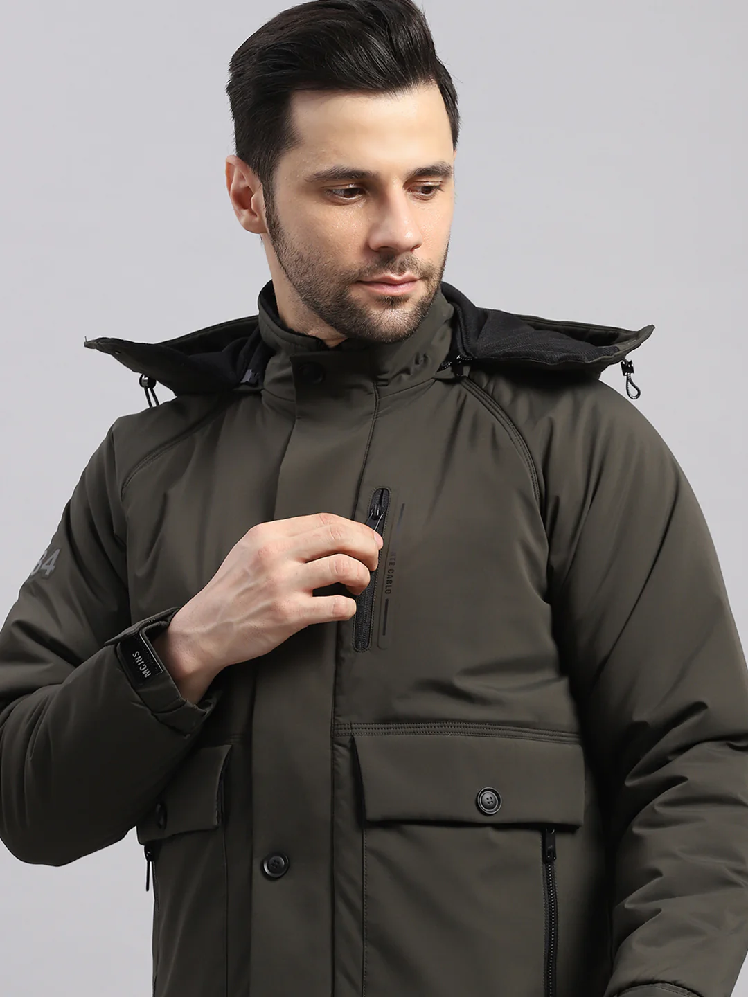 Men Olive Solid Hooded Full Sleeve Jacket - Image 6