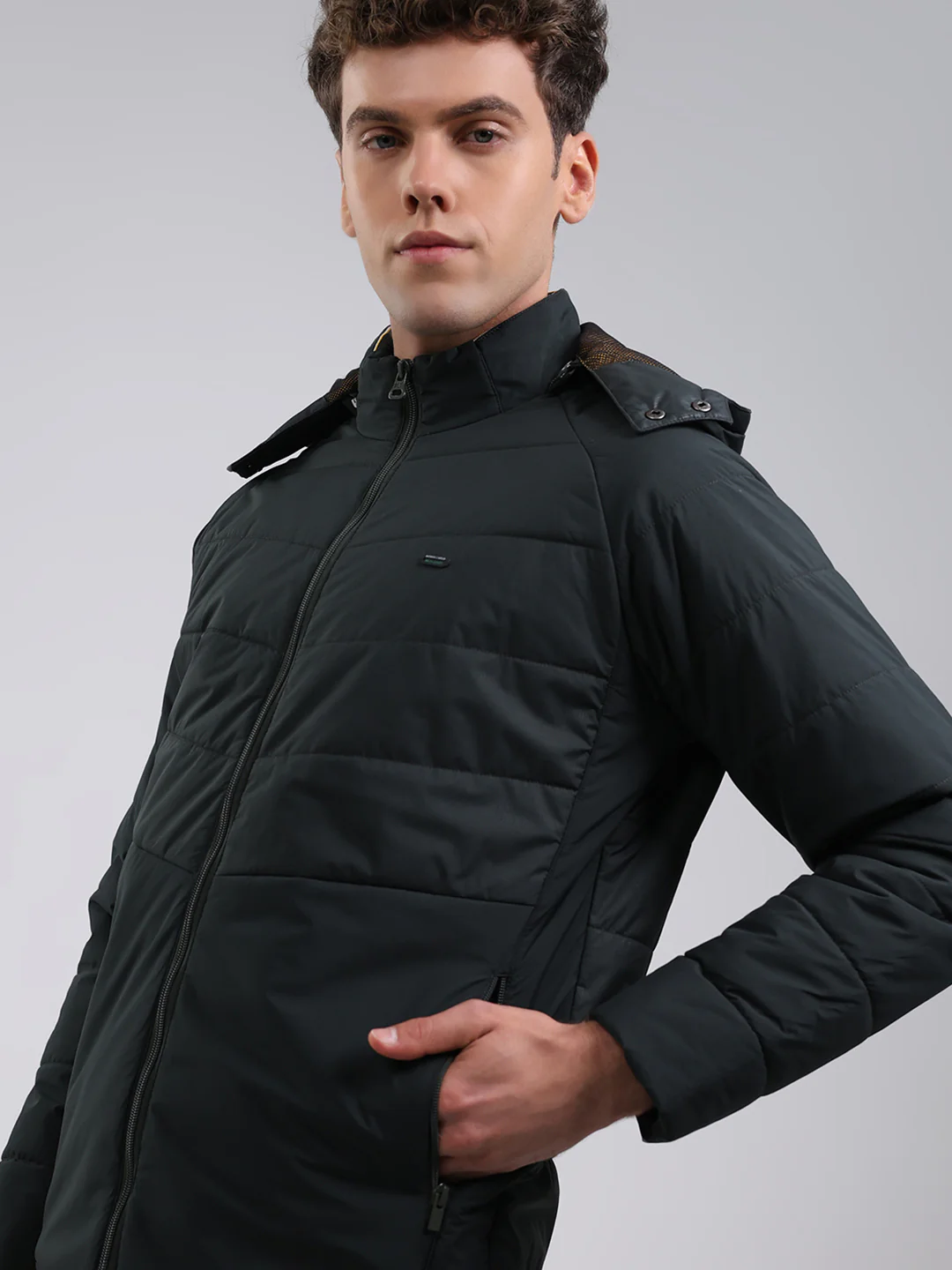 Men Olive Solid Hooded Full Sleeve Jacket - Image 6