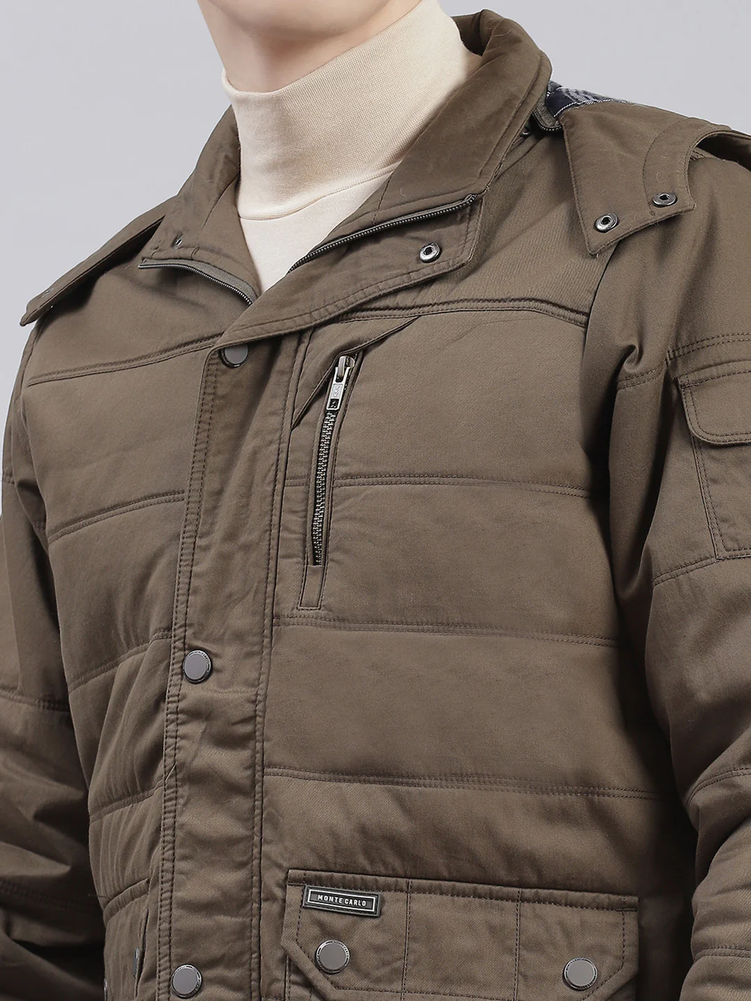 Men Olive Solid Hooded Full Sleeve Jackets - Image 7