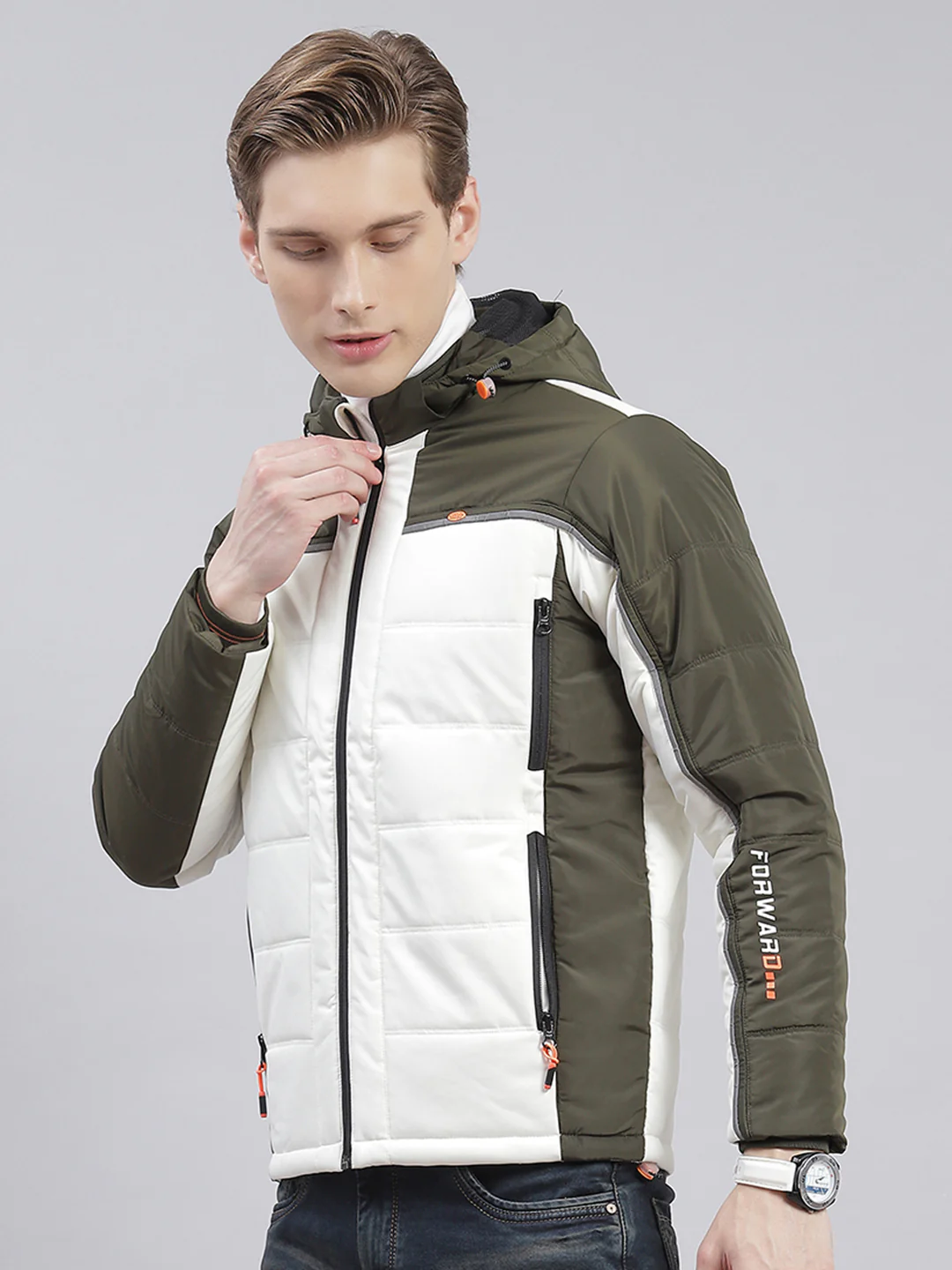 Men Olive Solid Hooded Full Sleeve Jackets - Image 4