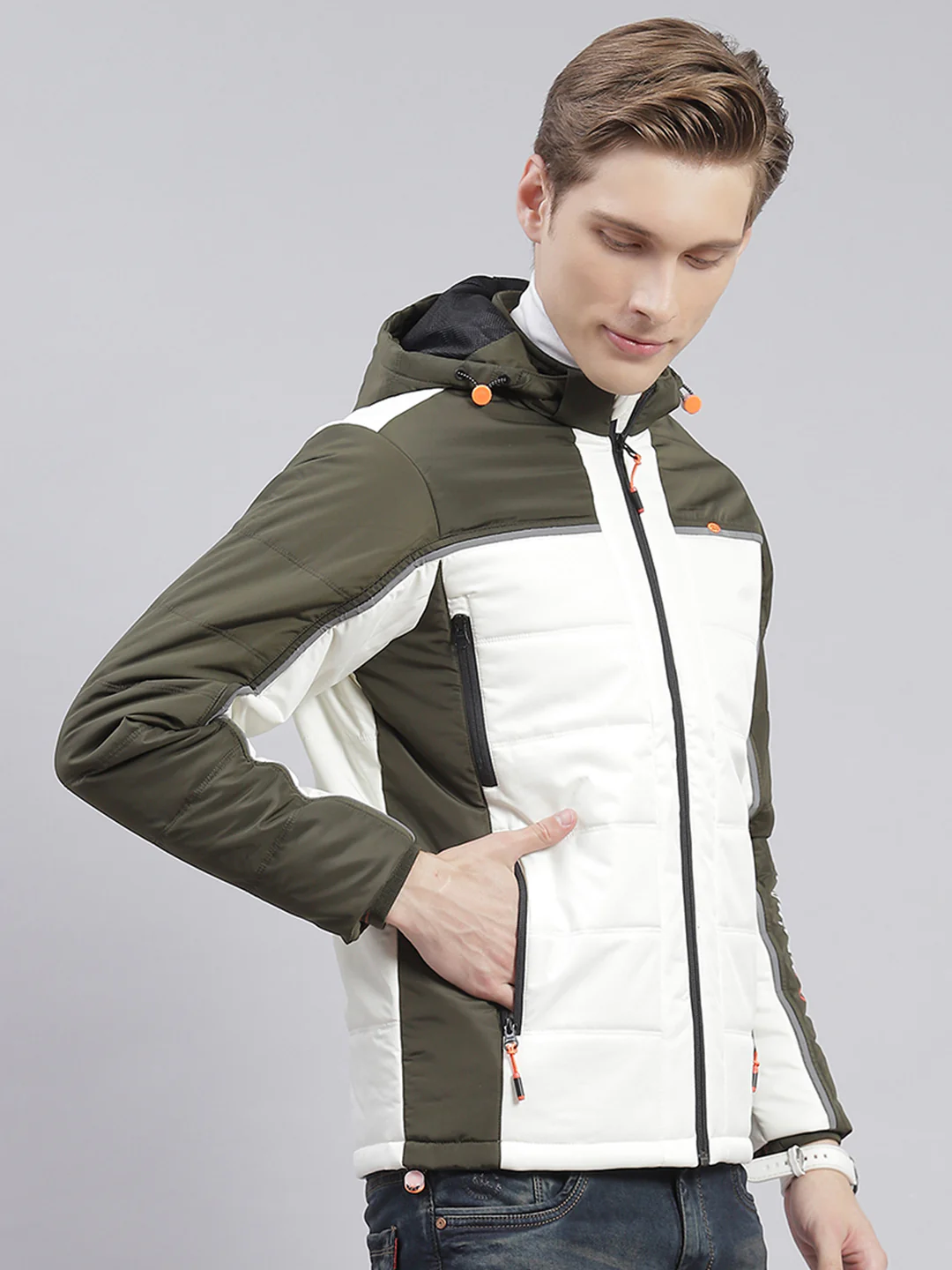 Men Olive Solid Hooded Full Sleeve Jackets - Image 5